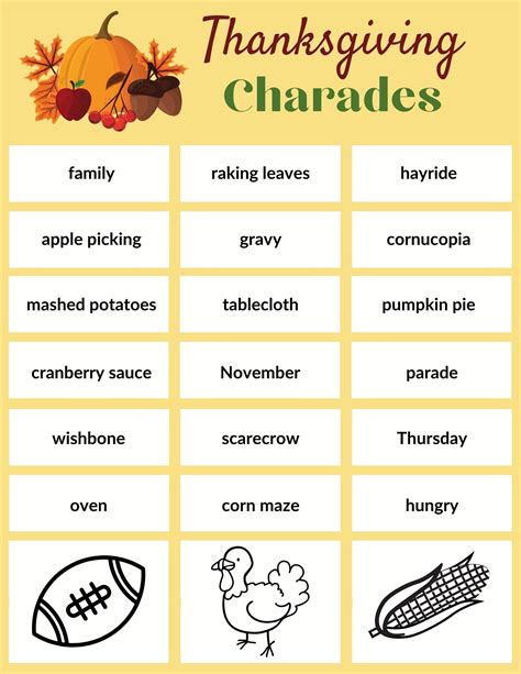 thanksgiving charades words|Charades Thanksgiving List